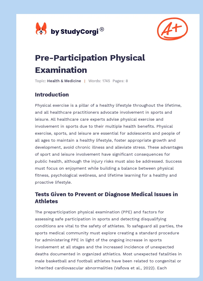 Pre-Participation Physical Examination. Page 1
