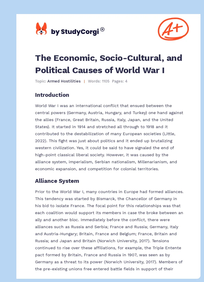 The Economic, Socio-Cultural, and Political Causes of World War I. Page 1