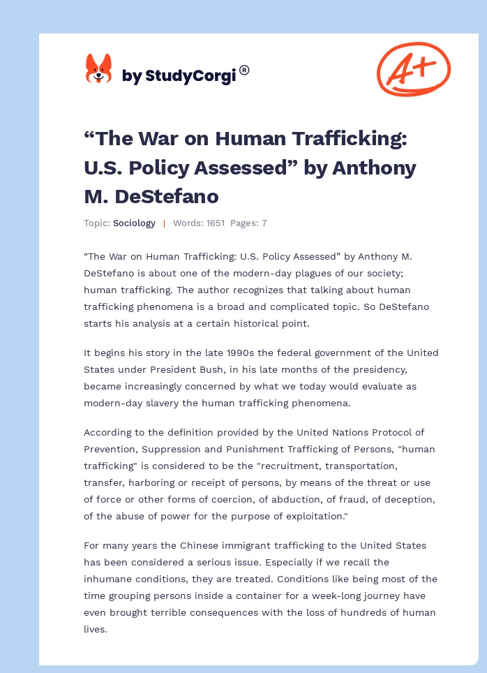 “The War on Human Trafficking: U.S. Policy Assessed” by Anthony M. DeStefano. Page 1