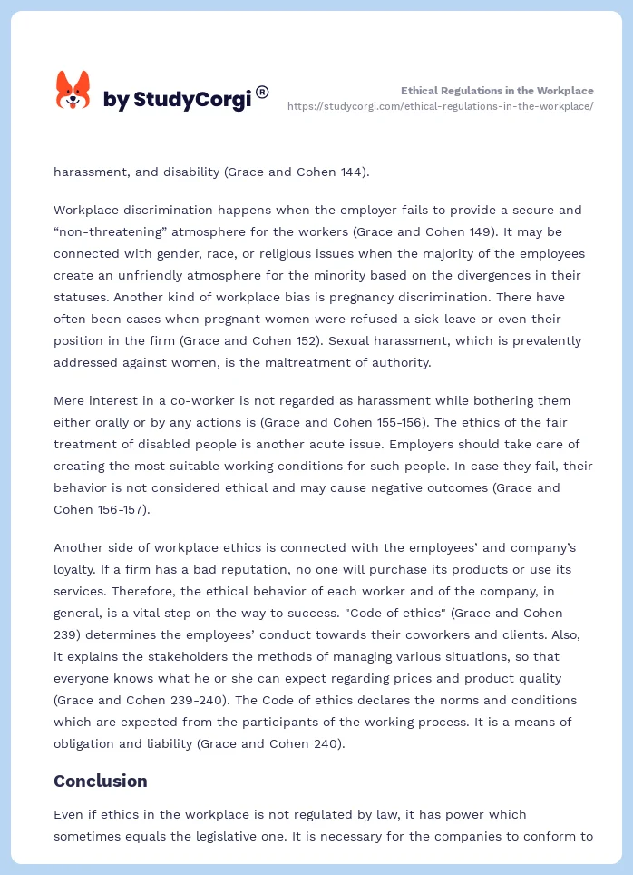 Ethical Regulations in the Workplace. Page 2