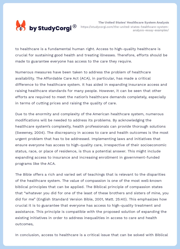 The United States' Healthcare System Analysis. Page 2