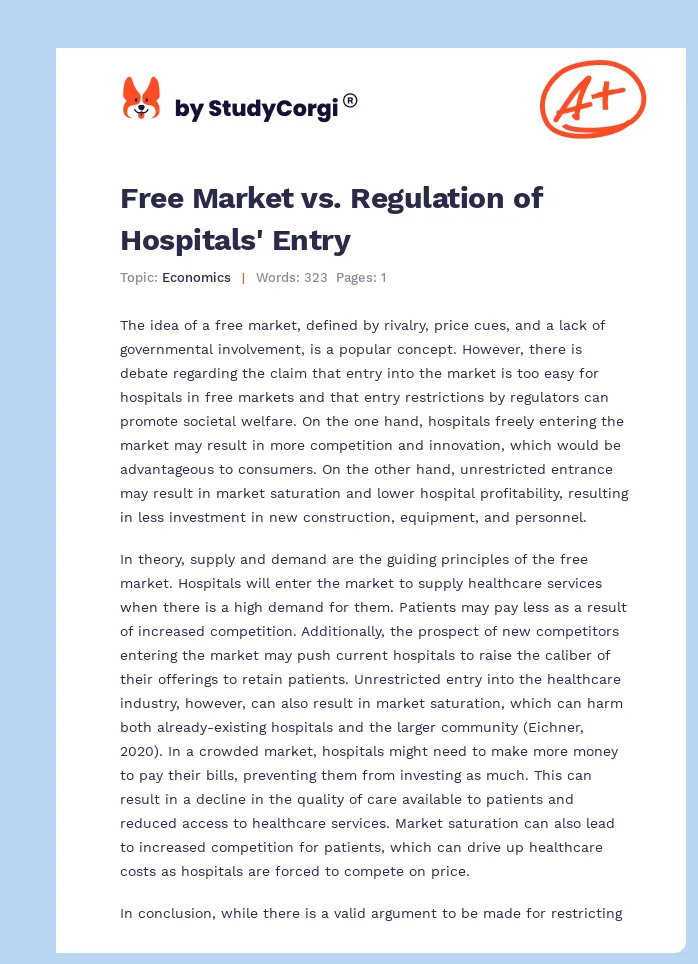 Free Market vs. Regulation of Hospitals' Entry. Page 1
