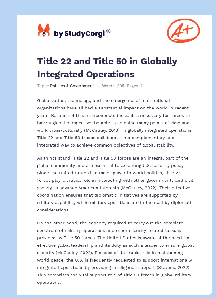 Title 22 and Title 50 in Globally Integrated Operations. Page 1