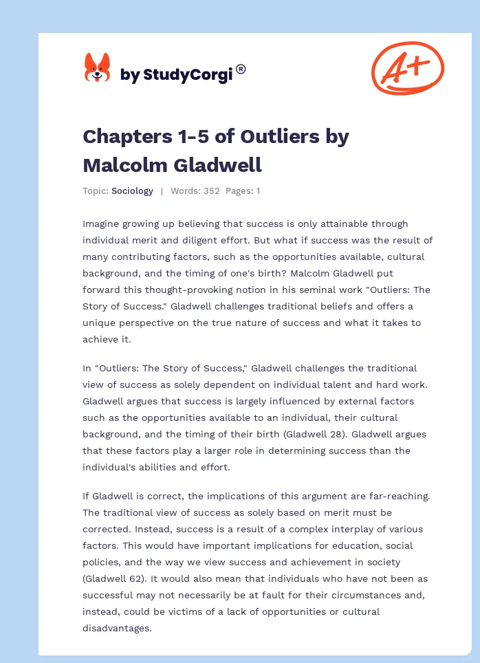 Chapters 1-5 of Outliers by Malcolm Gladwell. Page 1