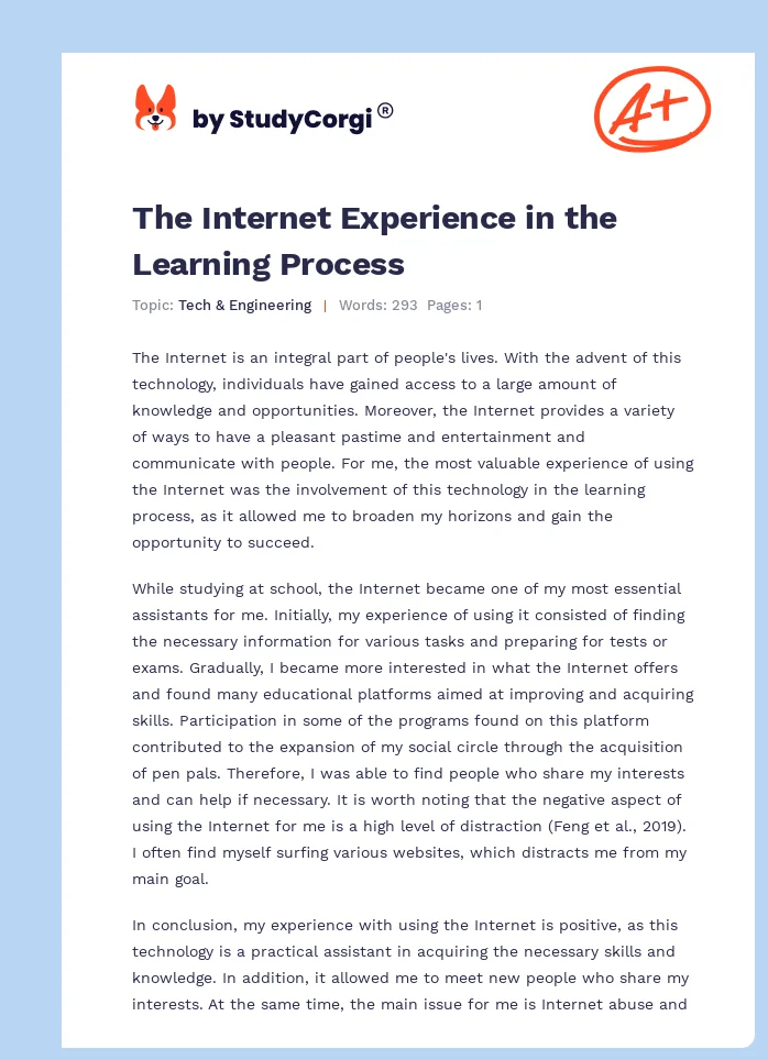 The Internet Experience in the Learning Process. Page 1