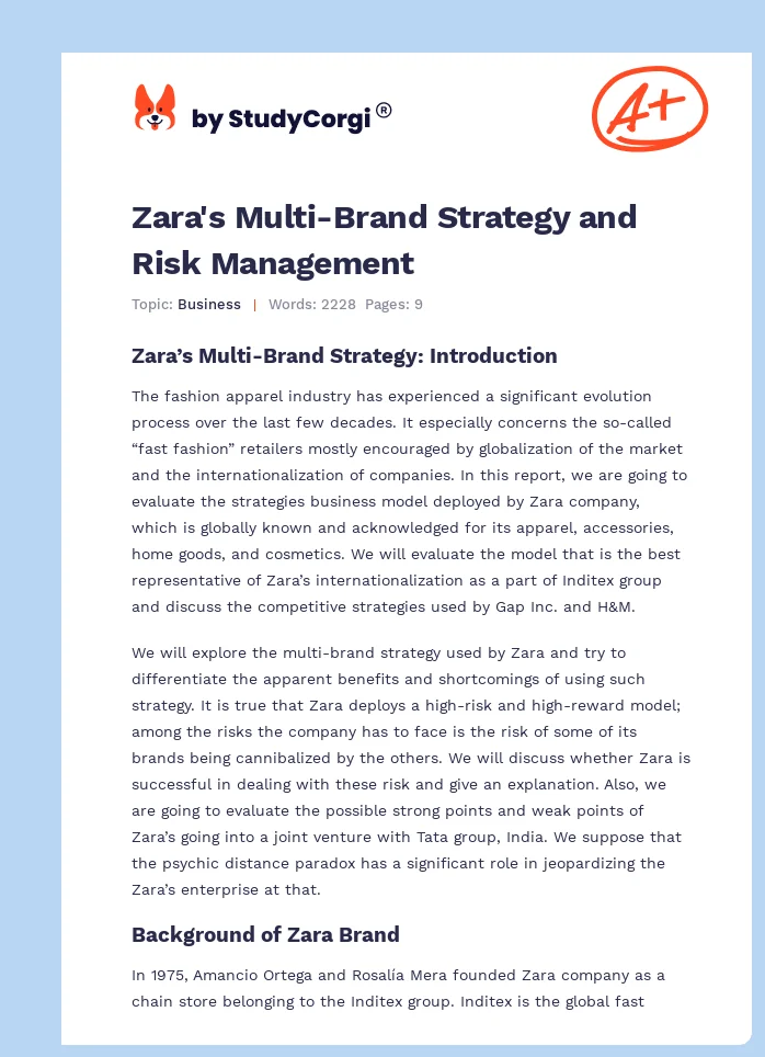 Zara's Multi-Brand Strategy and Risk Management. Page 1