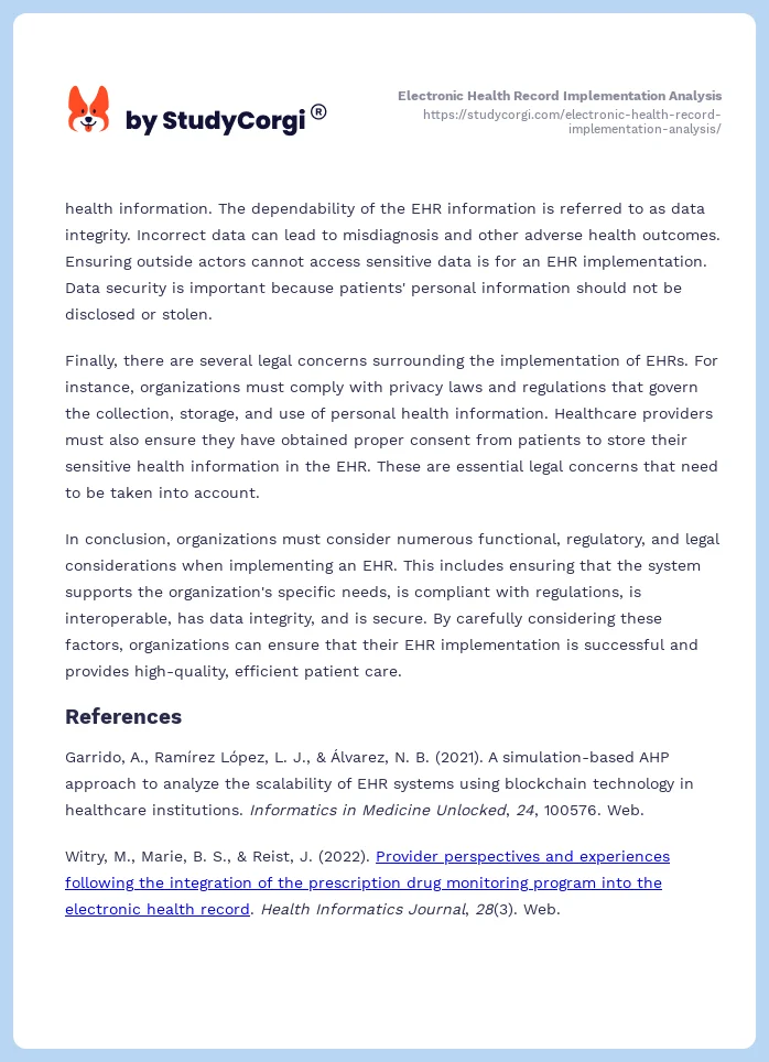 Electronic Health Record Implementation Analysis. Page 2