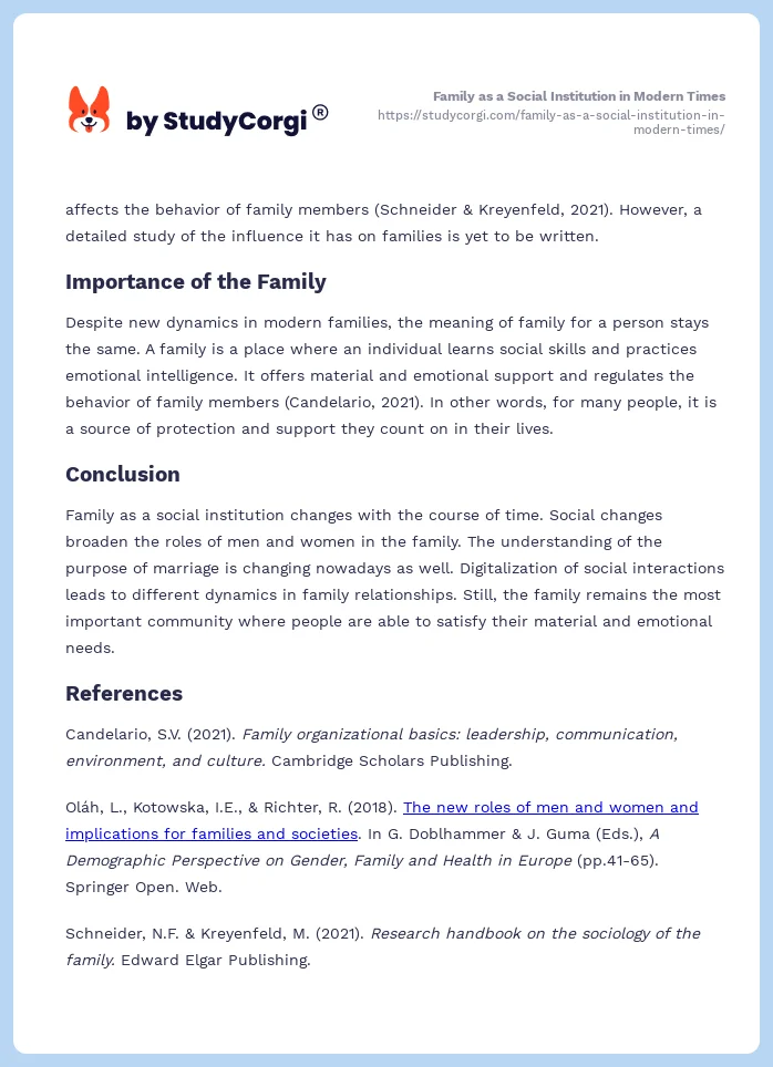Family as a Social Institution in Modern Times. Page 2