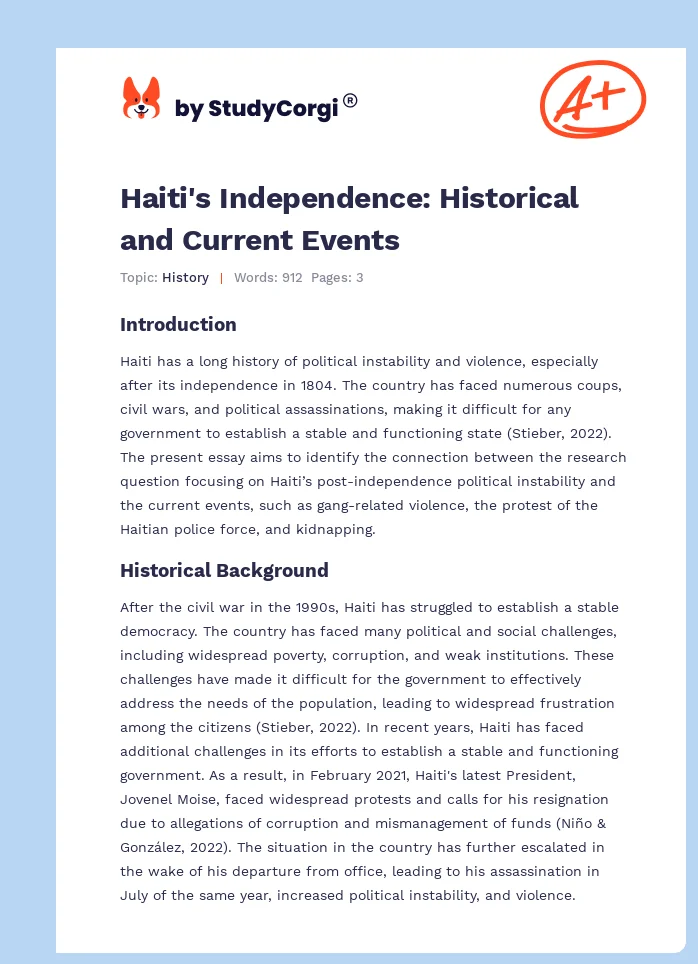 Haiti's Independence: Historical and Current Events. Page 1