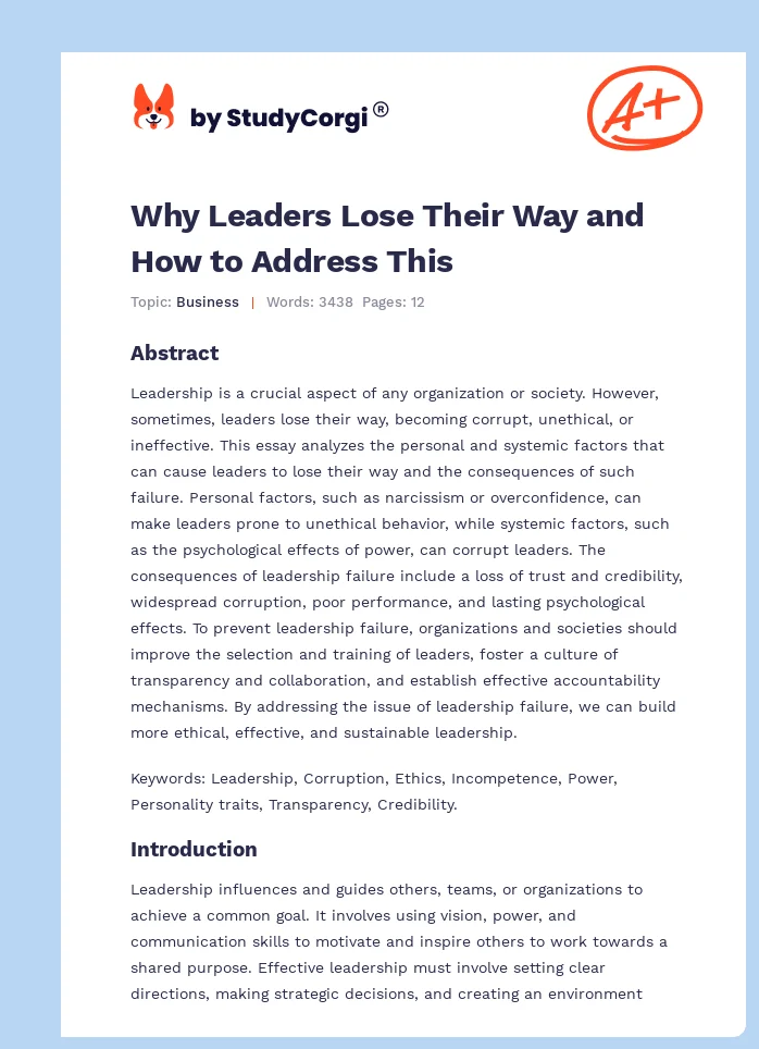Why Leaders Lose Their Way and How to Address This. Page 1