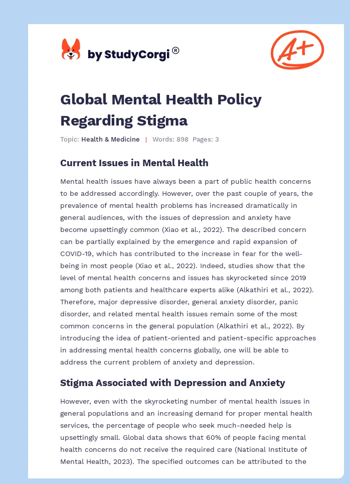 Global Mental Health Policy Regarding Stigma. Page 1