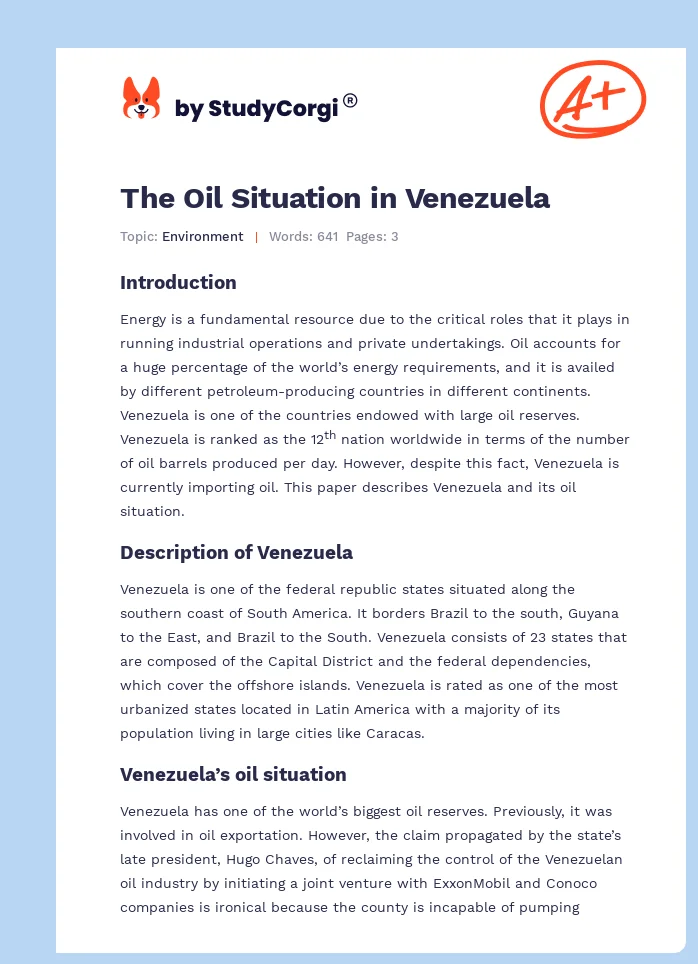 The Oil Situation in Venezuela. Page 1