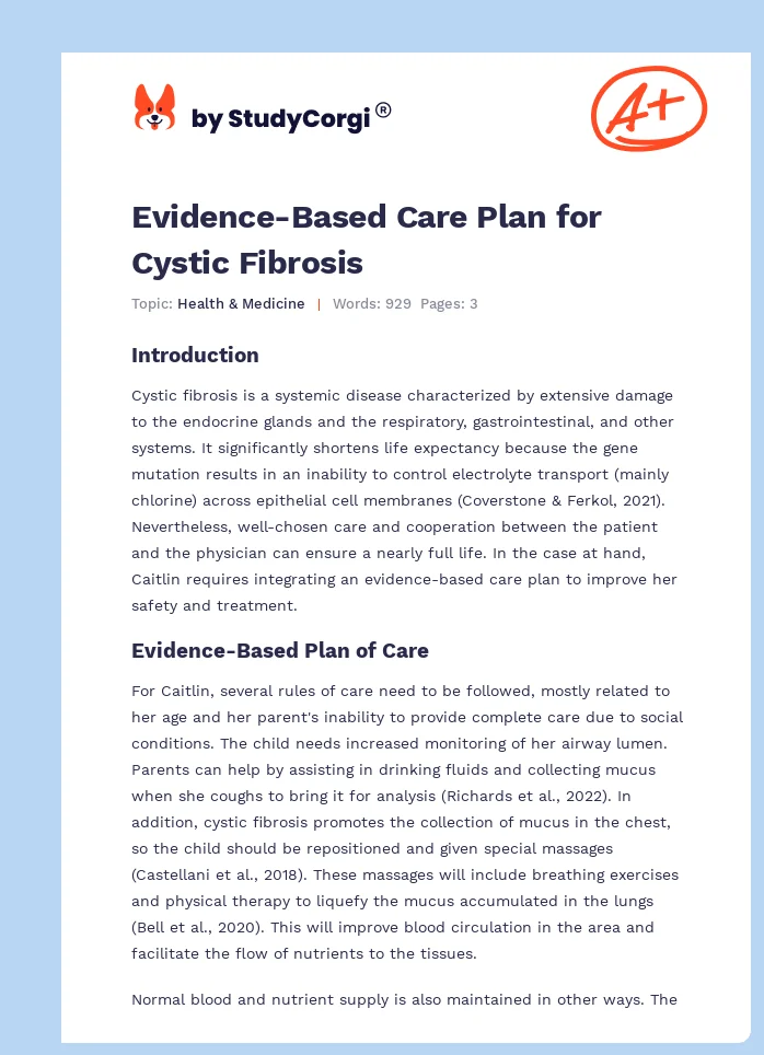 Evidence-Based Care Plan for Cystic Fibrosis. Page 1
