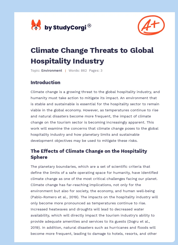 Climate Change Threats to Global Hospitality Industry. Page 1