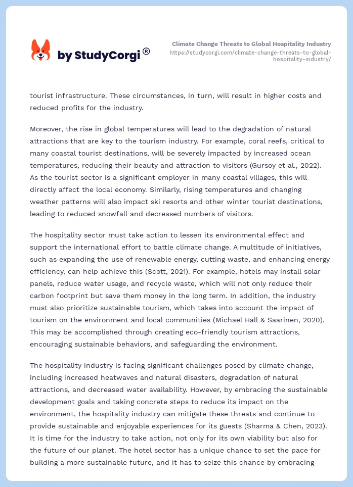Climate Change Threats to Global Hospitality Industry. Page 2