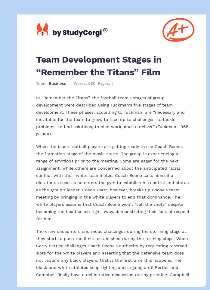 Team Development Stages in “Remember the Titans” Film. Page 1