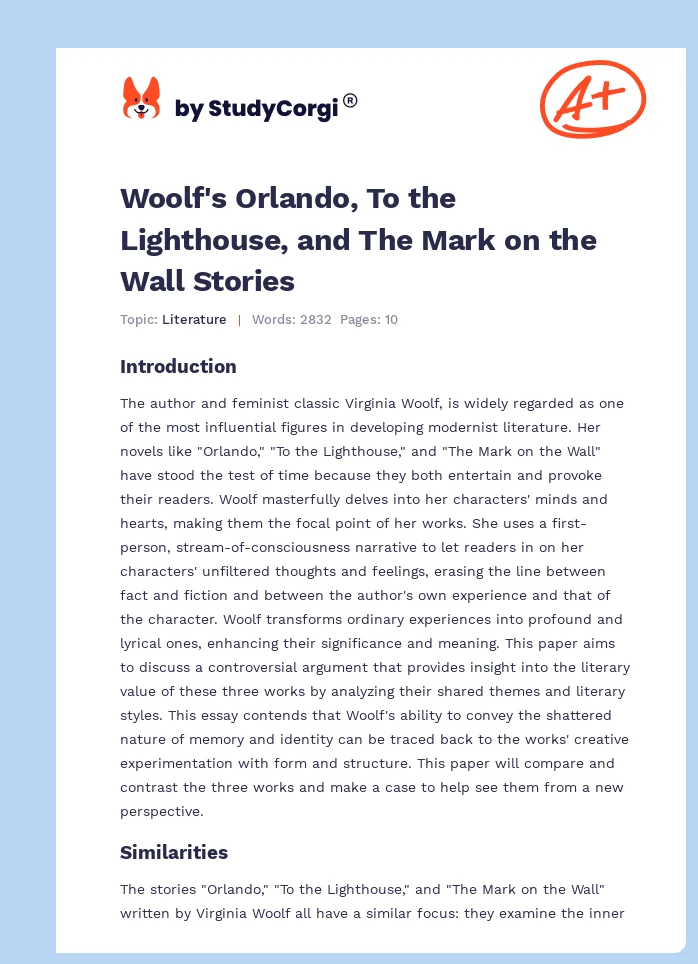 Woolf's Orlando, To the Lighthouse, and The Mark on the Wall Stories. Page 1