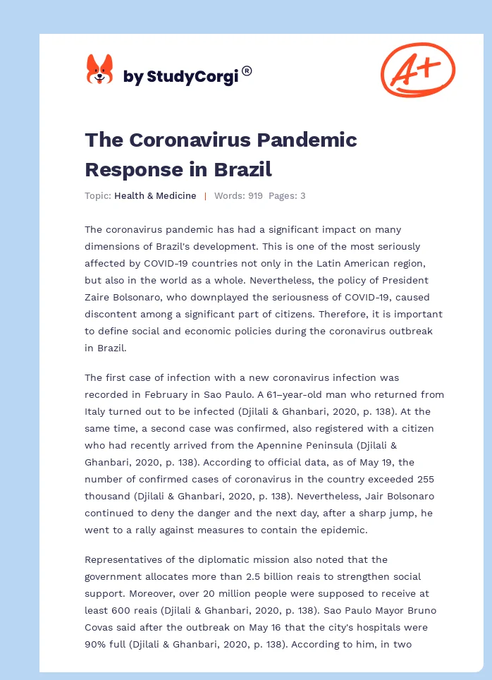 The Coronavirus Pandemic Response in Brazil. Page 1