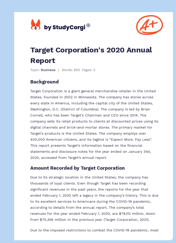 Target Corporation's 2020 Annual Report. Page 1