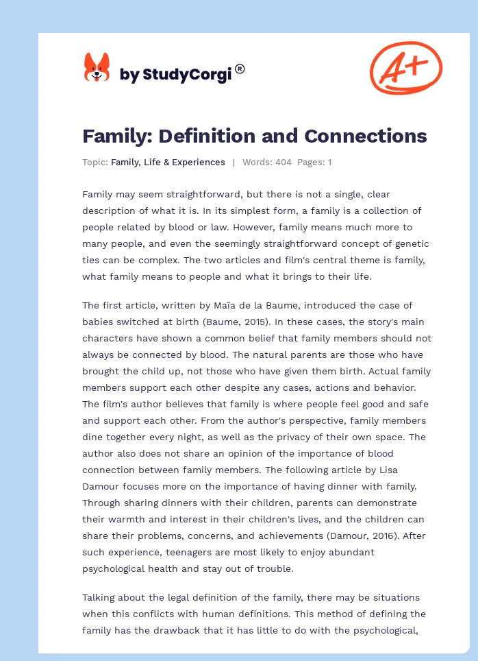 Family: Definition and Connections. Page 1