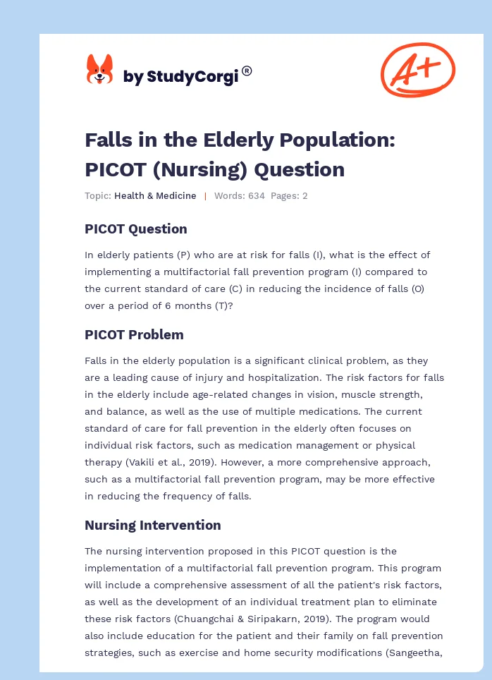 Falls in the Elderly Population: PICOT (Nursing) Question. Page 1