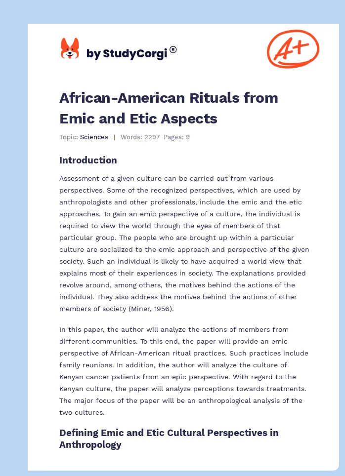 African-American Rituals from Emic and Etic Aspects. Page 1