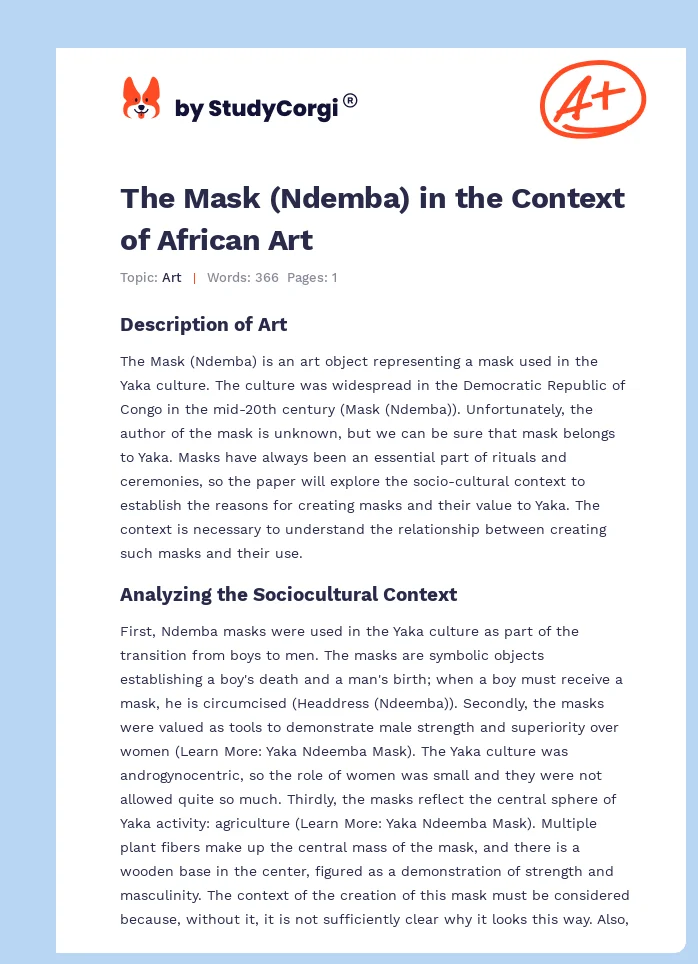 The Mask (Ndemba) in the Context of African Art. Page 1