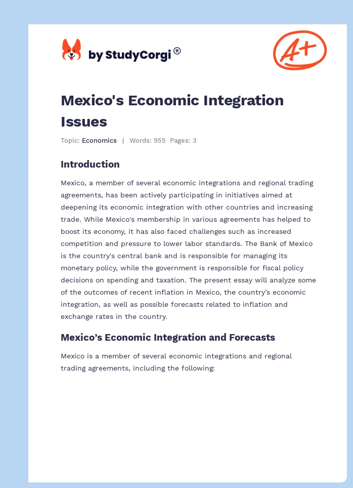 Mexico's Economic Integration Issues. Page 1