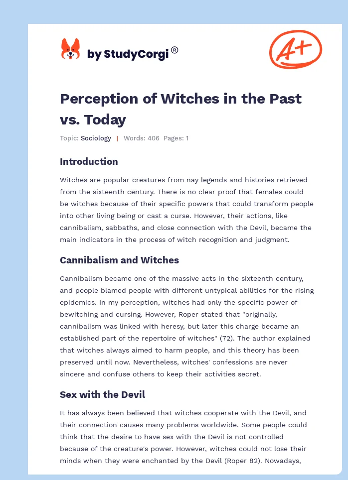 Perception of Witches in the Past vs. Today. Page 1