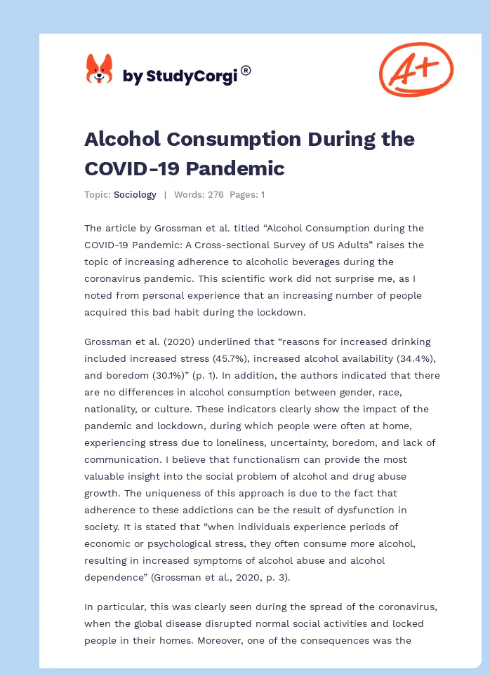 Alcohol Consumption During the COVID-19 Pandemic. Page 1