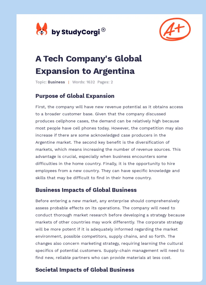 A Tech Company's Global Expansion to Argentina. Page 1