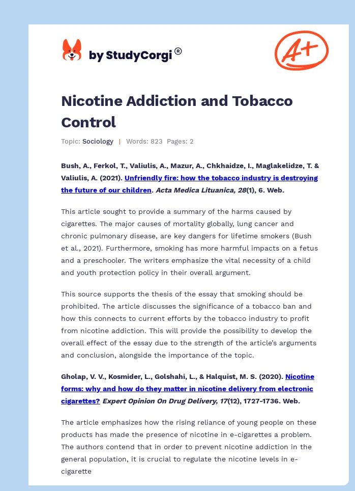 Nicotine Addiction and Tobacco Control. Page 1