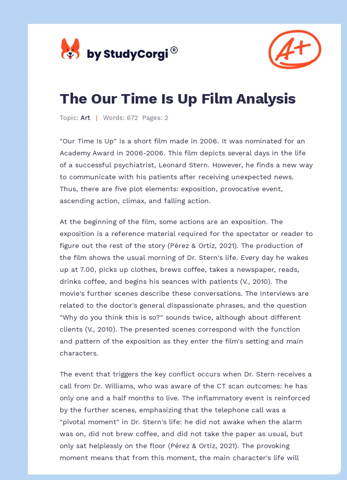 The Our Time Is Up Film Analysis. Page 1
