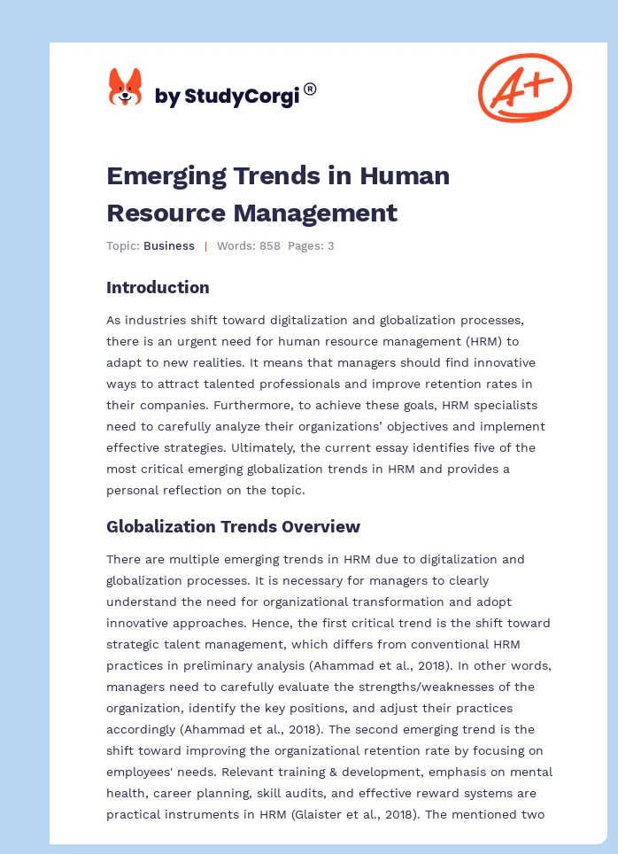 Emerging Trends in Human Resource Management. Page 1