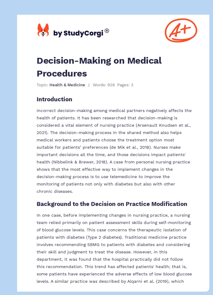 Decision-Making on Medical Procedures. Page 1