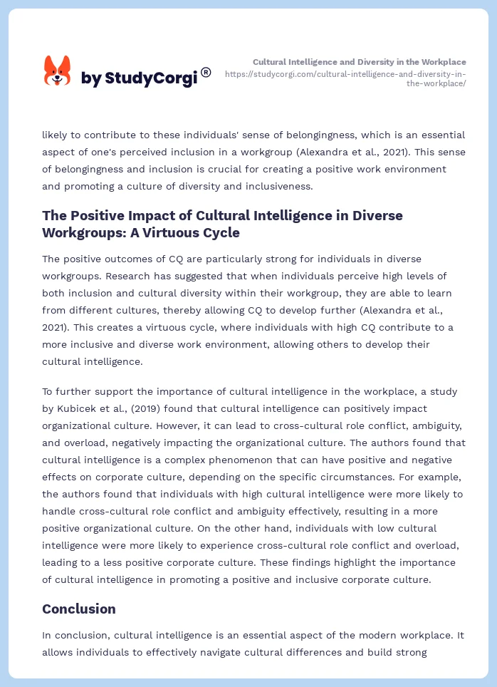 Cultural Intelligence and Diversity in the Workplace. Page 2