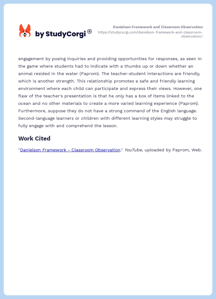 Danielson Framework and Classroom Observation. Page 2