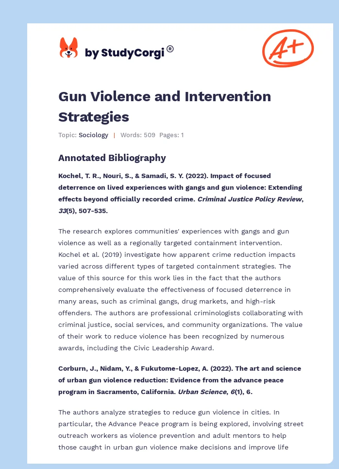 Gun Violence and Intervention Strategies. Page 1
