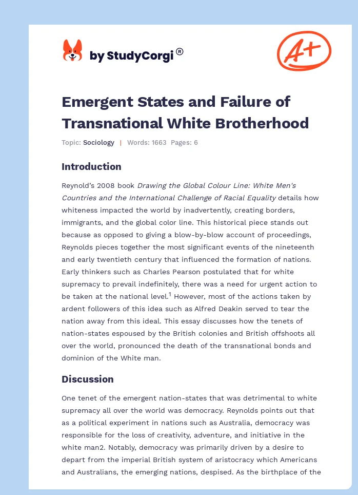 Emergent States and Failure of Transnational White Brotherhood. Page 1