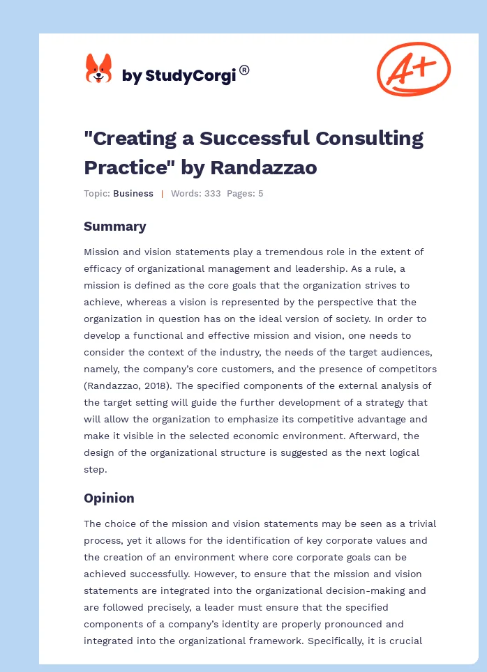 "Creating a Successful Consulting Practice" by Randazzao. Page 1