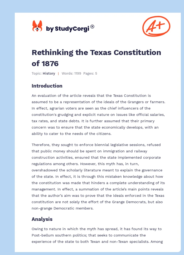 Rethinking the Texas Constitution of 1876. Page 1