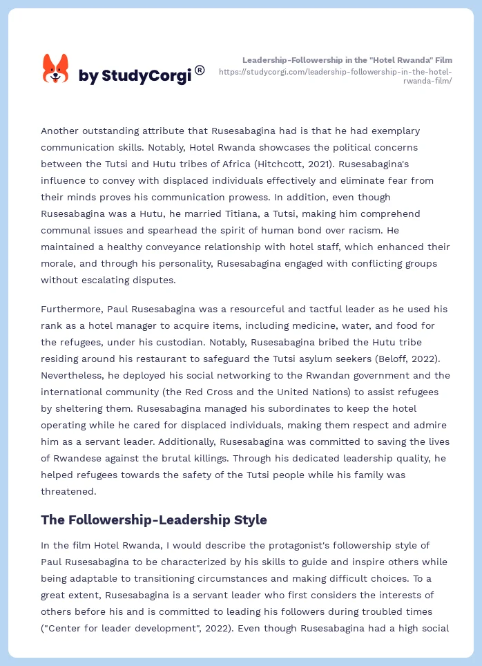 Leadership-Followership in the "Hotel Rwanda" Film. Page 2