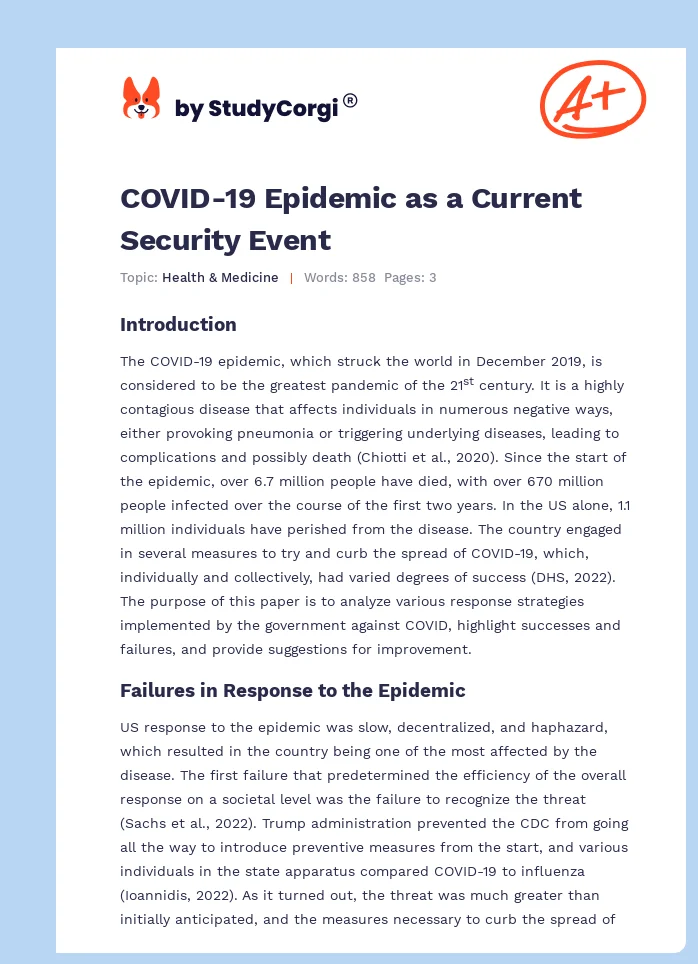 COVID-19 Epidemic as a Current Security Event. Page 1