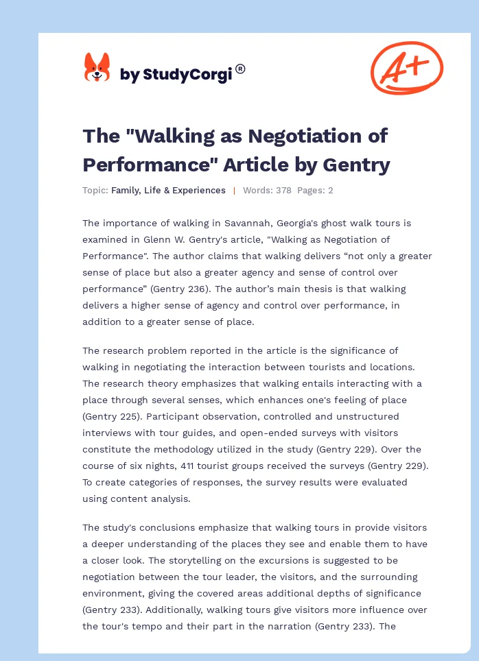 The "Walking as Negotiation of Performance" Article by Gentry. Page 1