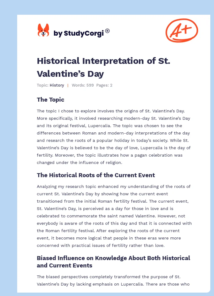 Historical Interpretation of St. Valentine’s Day. Page 1