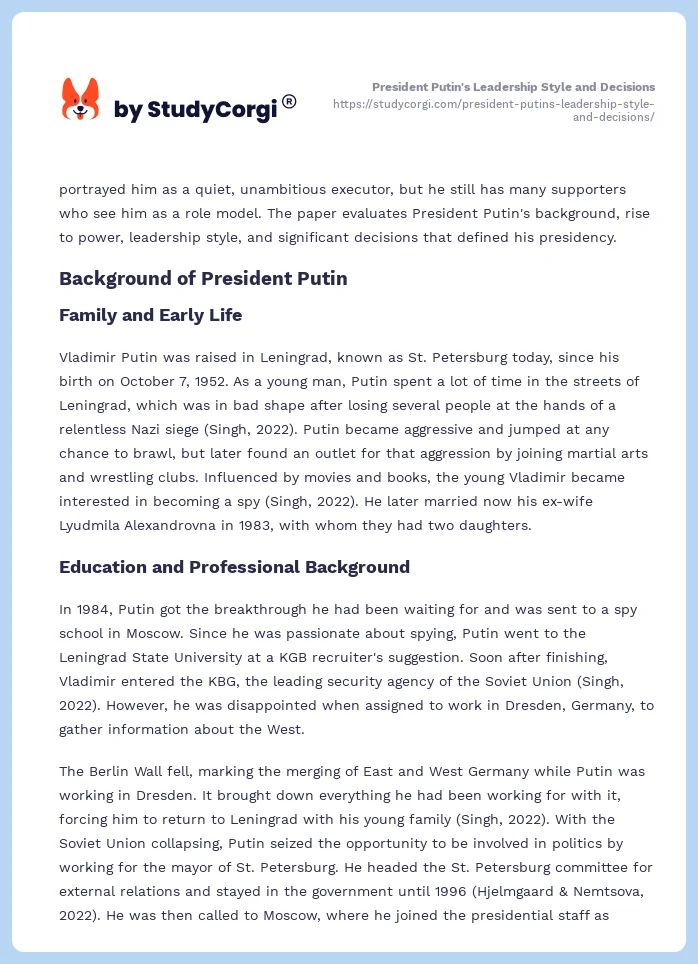 President Putin's Leadership Style and Decisions. Page 2