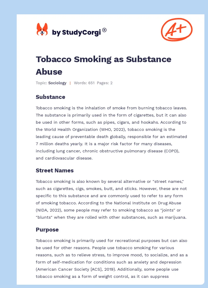 Tobacco Smoking as Substance Abuse. Page 1