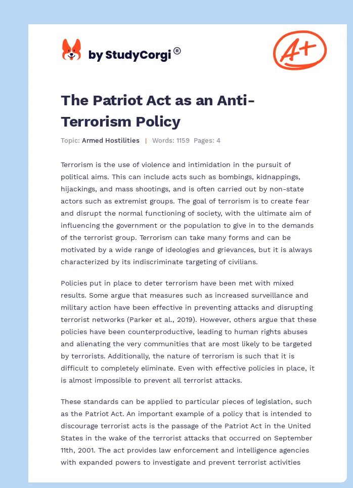 The Patriot Act as an Anti-Terrorism Policy. Page 1