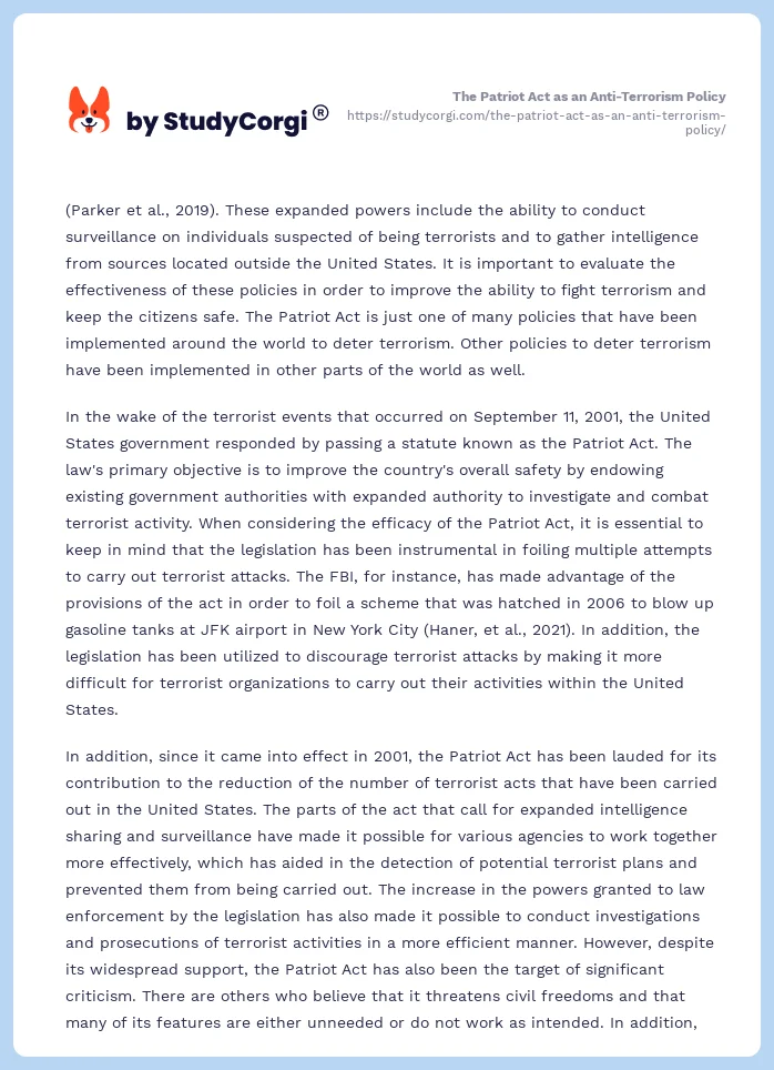 The Patriot Act as an Anti-Terrorism Policy. Page 2