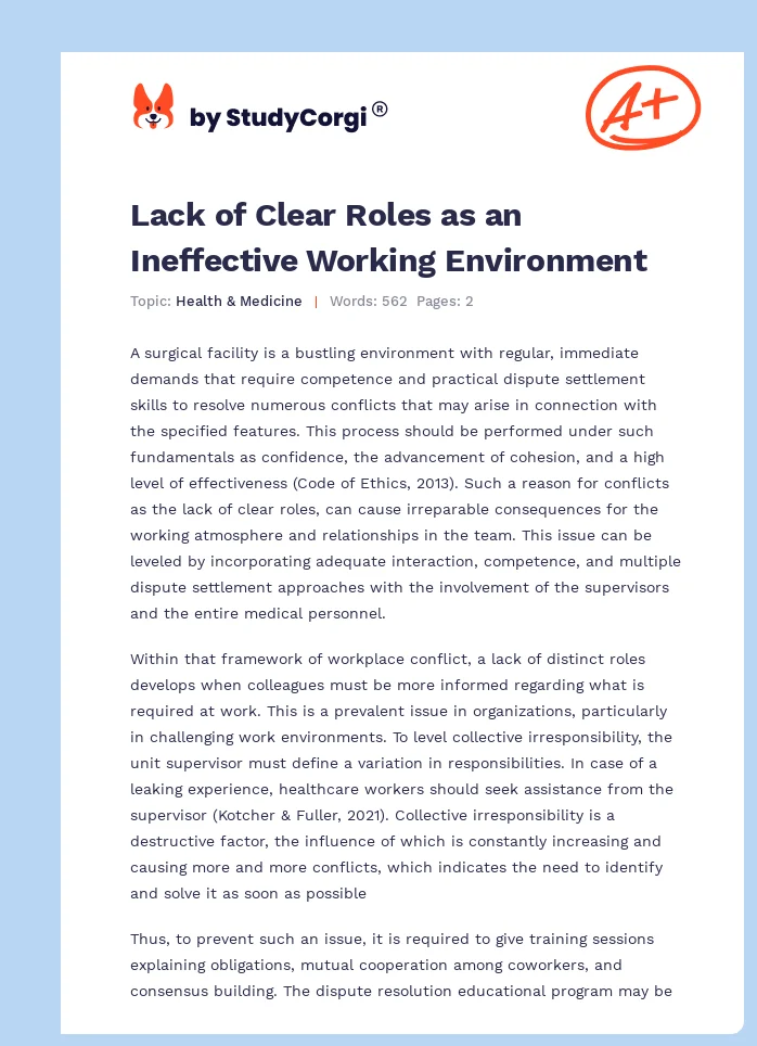Lack of Clear Roles as an Ineffective Working Environment. Page 1